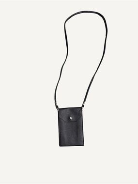 Black Leather Crossbody Phone Pouch - Classic Minimalist